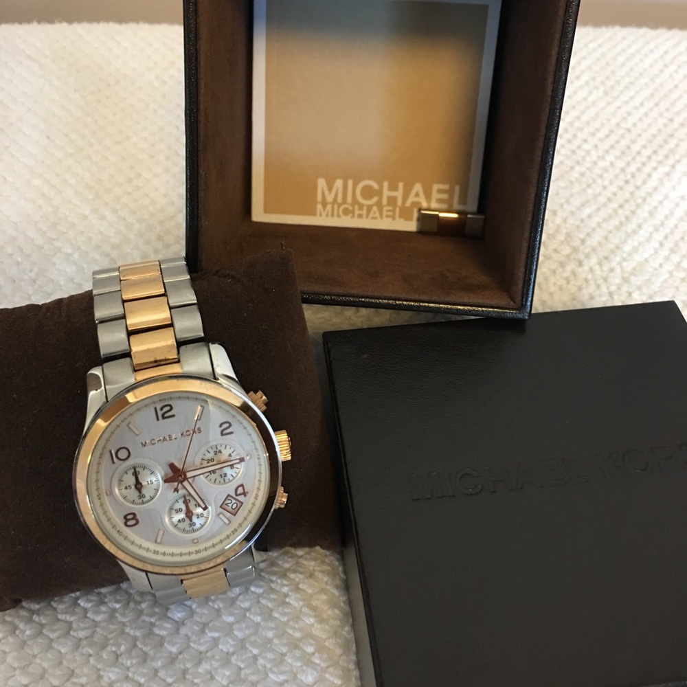 Michael Kors Silver & Rose Gold 2Tone Watch MK5315